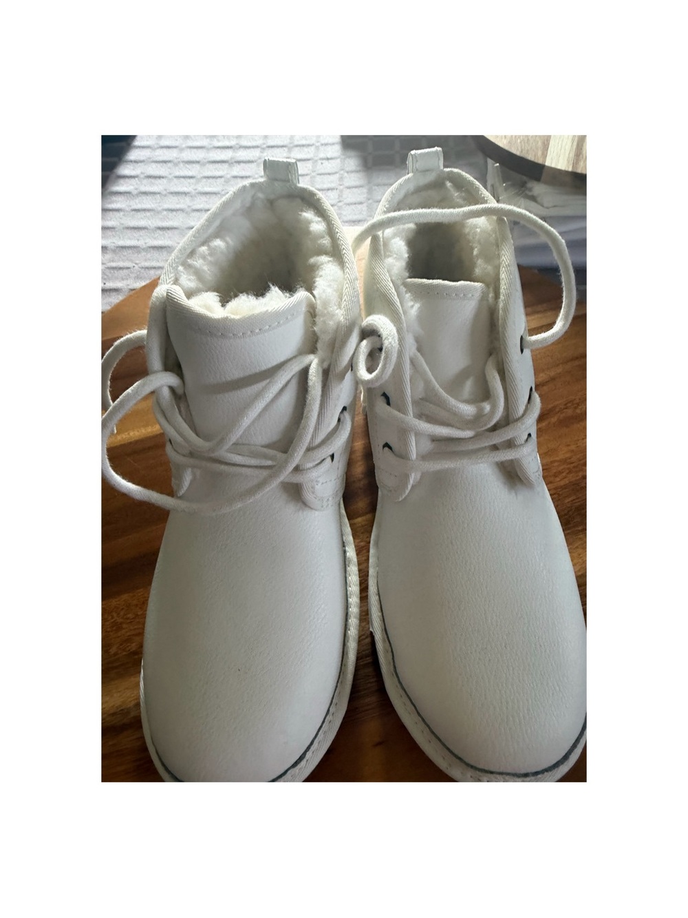 UGG Kids White Lace-Up Fleece Boots